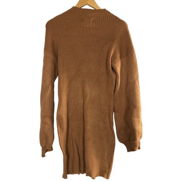 VICI Anastasia Sweater Dress Long Sleeve Mock Neck Ribbed Knit Mini Tan NWT M - Picture 3 of 8